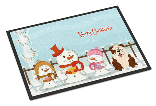 Caroline's Treasures BB2452JMAT Merry Christmas Carolers English Bulldog Brindle White Indoor or Outdoor Mat 24x36 , 24H X 36W, multicolor
