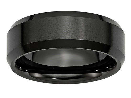 Chisel Ceramic Black 8mm Beveled Edge Brushed and Polished Wedding Band CER9 - CER9AI9