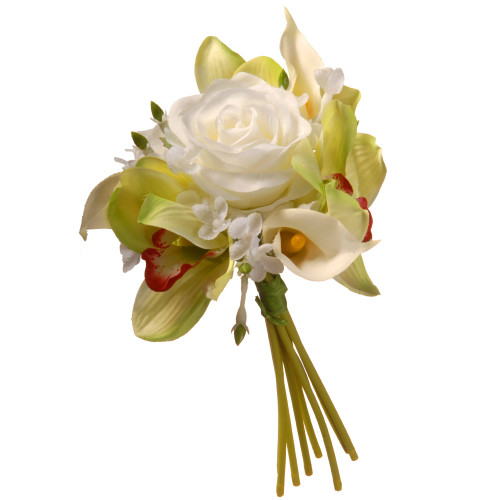 10.25" White Rose and Calla Lily Artificial Flower Bouquet