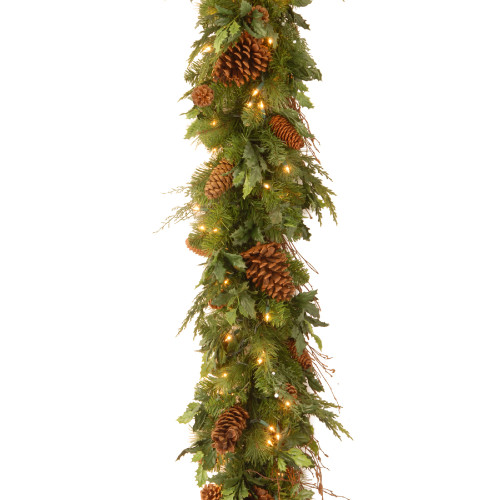 6' x 12" Pre-Lit Decorative Collection Juniper Mix Pine Artificial Christmas Garland - Warm white LED Lights