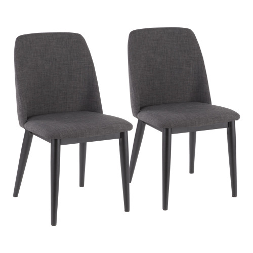 Set of 2 Charcoal Grey Fabric and Black Wooden Tintori Dining Chair, 33”