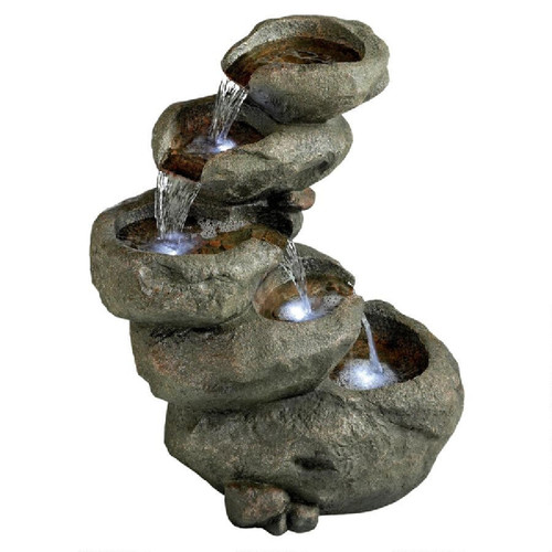 21.5" Illuminating River Five Basin Cascading Outdoor Garden Fountain