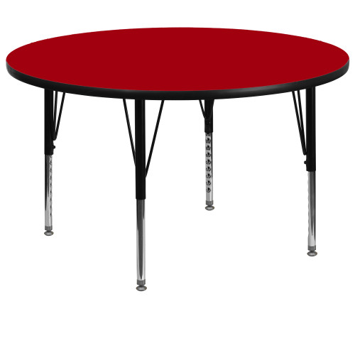 60'' Round Red Thermal Laminate Activity Table with Height Adjustable Short Legs