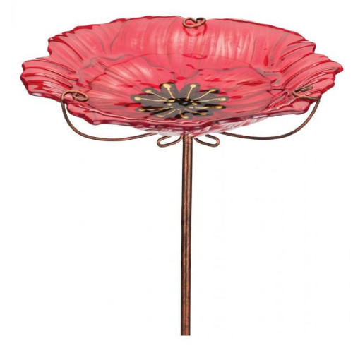 Poppy Flower Birdbath Feeder with Stake 12 x 12 x 25 Inch