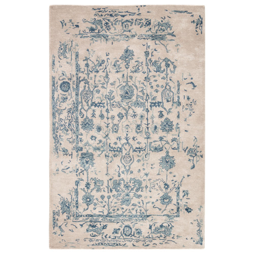 9' x 12' Gray and Blue Oriental Handmade Rectangular Area Throw Rug