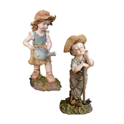 19" Beige and Brown Farmer Fanny Outdoor Garden Statue