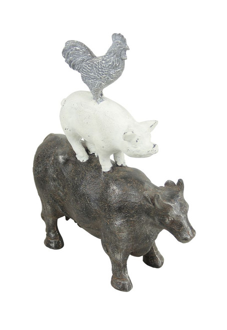 11.75" Gray and White Stacked Animals 3-Tier Tabletop Decor
