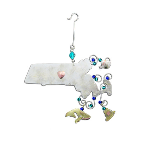 State Of Massachusetts Metal Christmas Tree Ornament Fair Trade New