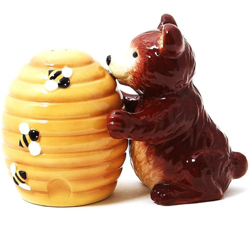 Bear with Beehive and Honey Ceramic Magnetic Salt and Pepper Shaker Set