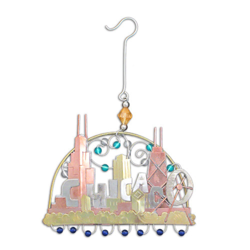 Chicago the Windy City Cityscape Skyline  Metal Christmas Ornament Fair Trade
