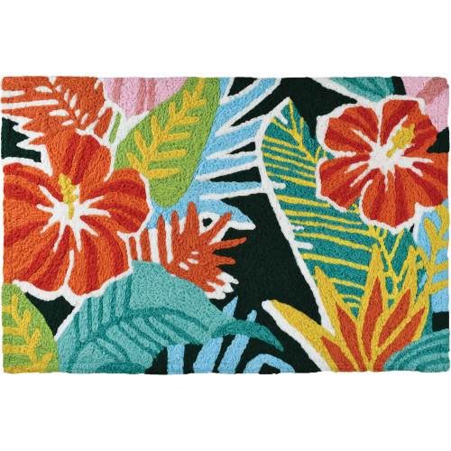 1.5' x 2.5' Orange and Green Tropical Rectangular Area Throw Rug