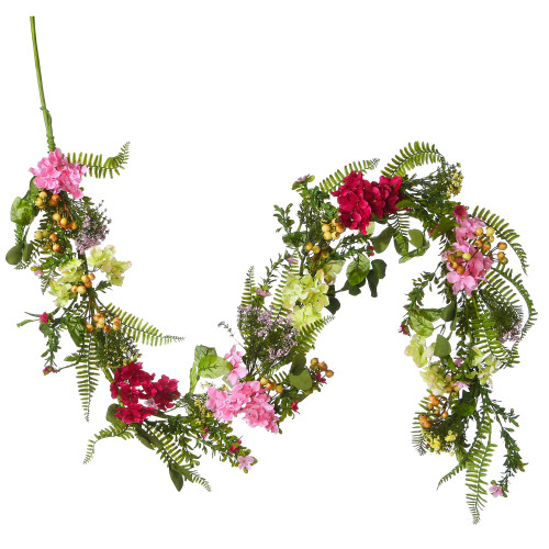 6' Green and Red Hydrangea Flowers Artificial Christmas Garland - Unlit