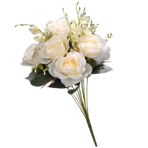 19" Cream White Artificial Rose Flower Bouquet