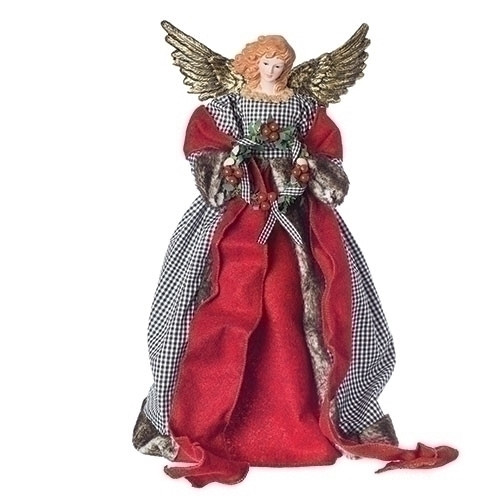 18" Black and White Plaid Christmas Angel Tree Topper