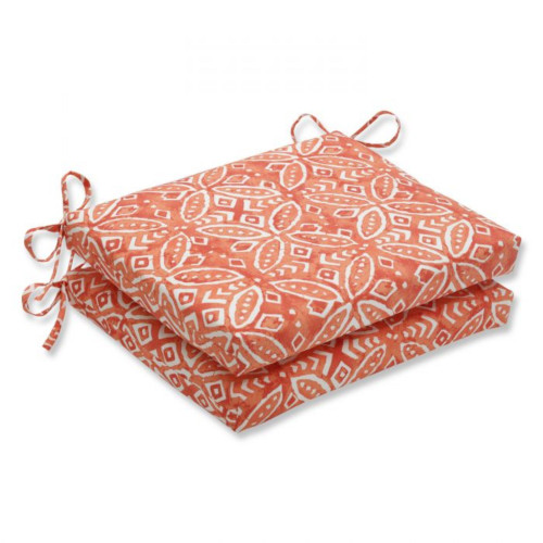 Set of 2 Orange and White Contemporary Outdoor Patio Squared Corners Seat Cushions - 18.5"