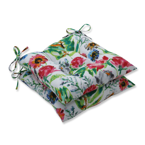 Set of 2 Pink and Green Floral Outdoor Patio Iron Seat Cushions 19"