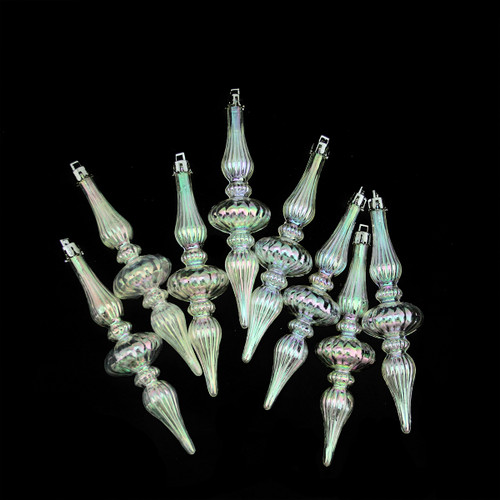 8ct Iridescent Clear Shatterproof Christmas Finial Ornaments 5"