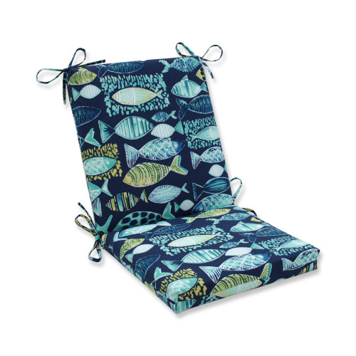 36.5" Aqua Blue and Green Nautical Outdoor Patio Squared Corners Chair Cushion