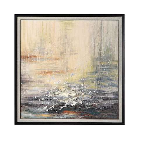 48" x 48" Pale Blue and Yellow Hand-Painted Framed Canvas Wall Art Decoration