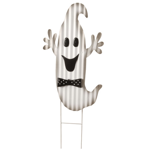 33" Black and White Handcrafted Halloween Ghost Outdoor Decor
