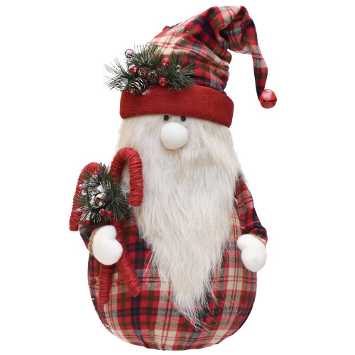 28" Red and White Plaid Sitting Santa Gnome with Candy Canes Christmas Tabletop Figurine