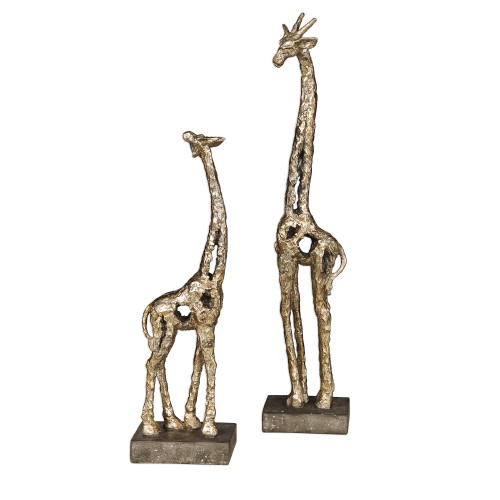 Set of 2 Gold Clay Giraffe Figurines 20"