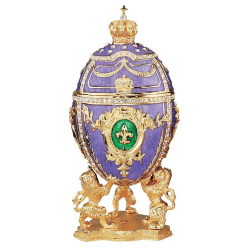6.5" Purple and Gold Royal Fleur De Lis Embellished Easter Egg