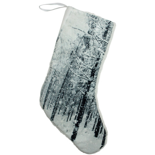 18" White and Black Serene Woodland During Snowfall Christmas Stocking