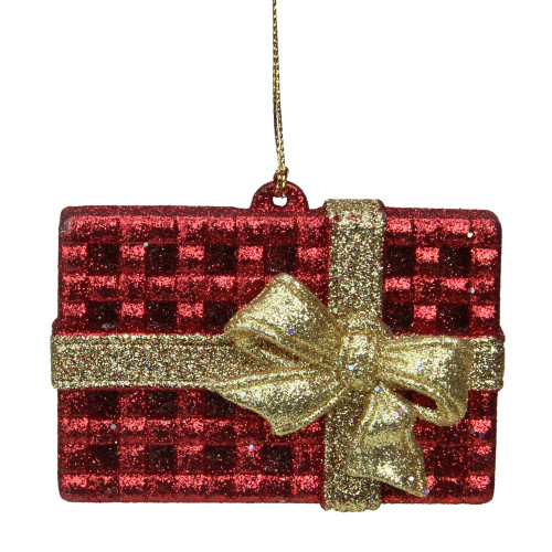 3.5" Red and Gold Glittered Rectangular Gift Box Christmas Ornament
