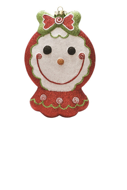 8.5" Red and Green Glittered Shatterproof Gingerbread Girl Christmas Ornament