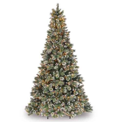 9’ Pre-Lit Glittery Bristle Pine Artificial Christmas Tree – Clear Lights