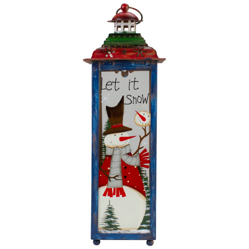 Red, White and Green "Snow" Christmas Lantern 15"