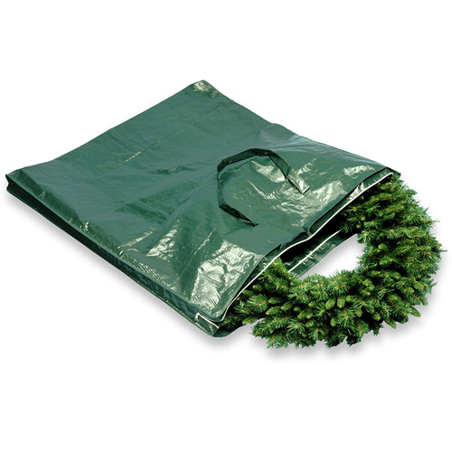 13" Green Heavy Duty Wreath and Garland Storage Bag with Handles and Zipper