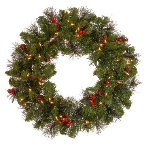 Pre-Lit Crestwood Spruce Artificial Christmas Wreath, 24-Inch, Clear Lights