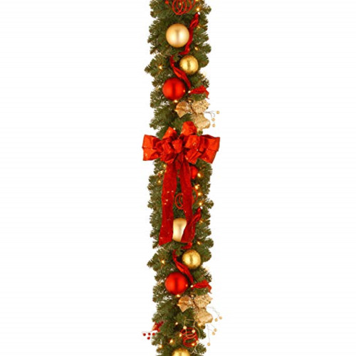 9' x 12" Pre-Lit Evergreen with Bow Artificial Christmas Garland, Clear Lights