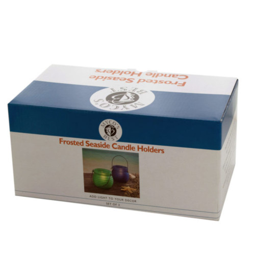 Pack of 4 Blue and Green Frosted Seaside Candle Holders Set 4.5"