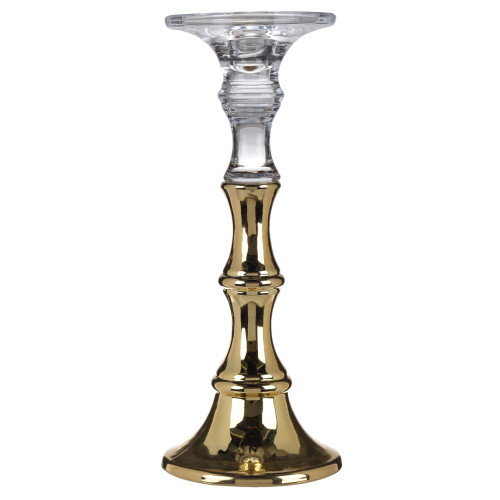 11.75" Gold and Clear Classic Finial Candle Holder