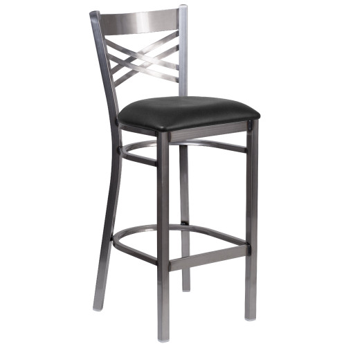 42.25" Clear and Black Traditional X Back Restaurant Barstool