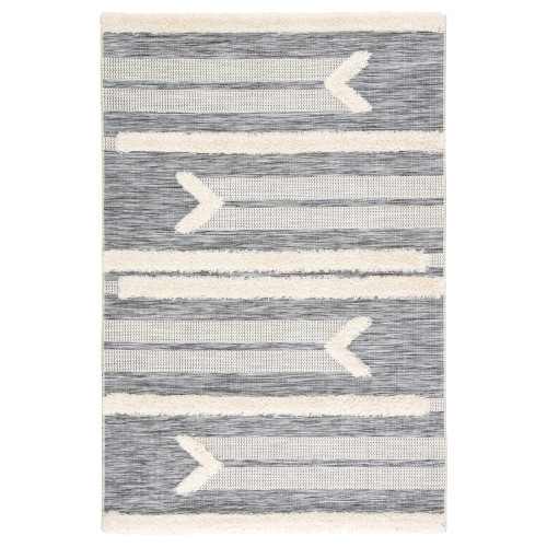 7.75' x 10.75' Gray and White Geometric Outdoor Rectangular Area Throw Rug