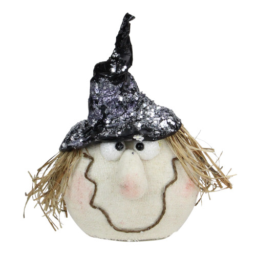 8" White and Black Smiling Witch Head Sequin Halloween Decor