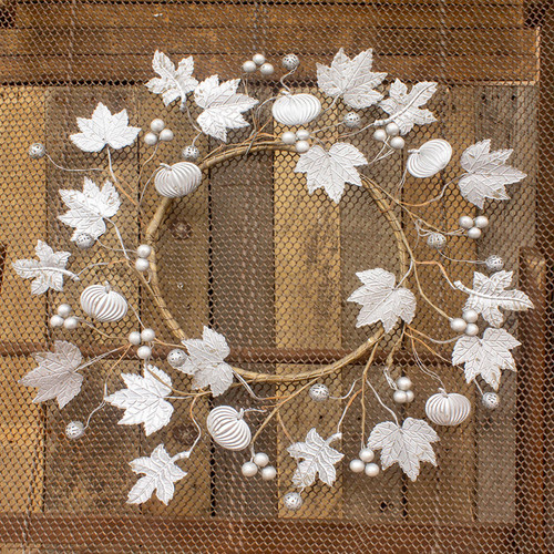 Pumpkins and Berries Artificial Wreath, White 9.5-Inch