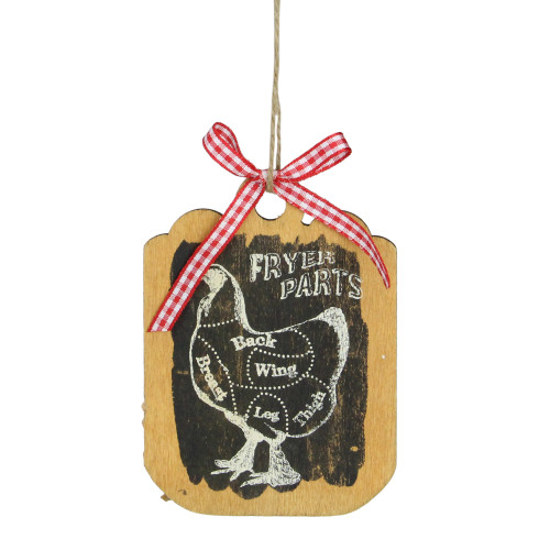4.5" Brown and White Wooden Chicken "Fryer Parts" Christmas Ornament