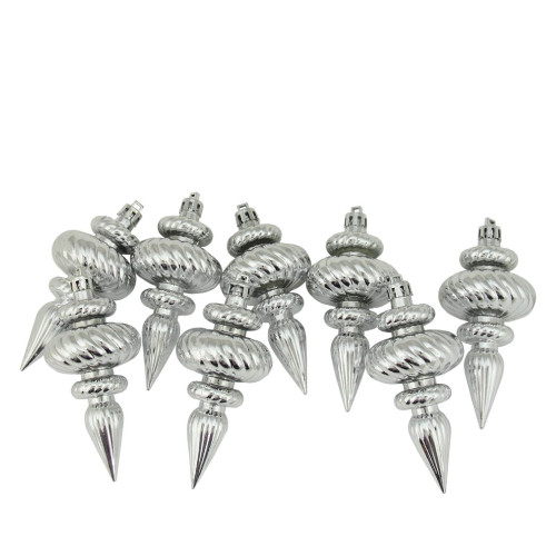 8ct Silver Splendor Shatterproof Shiny Finish Ribbed Christmas Finial Ornaments 4.25" - 31730705