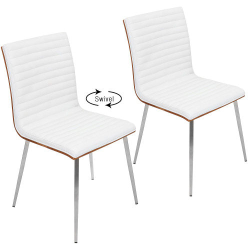 Set of 2 Stainless Steel and White Faux Fabric Dining Chair 34.25”