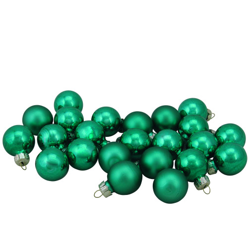 24ct Green 2-Finish Glass Christmas Ball Ornaments 1" (25mm)