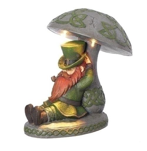 10" Gray and Green LED Solar Leprechaun Lean on Mushroom Tabletop Decor