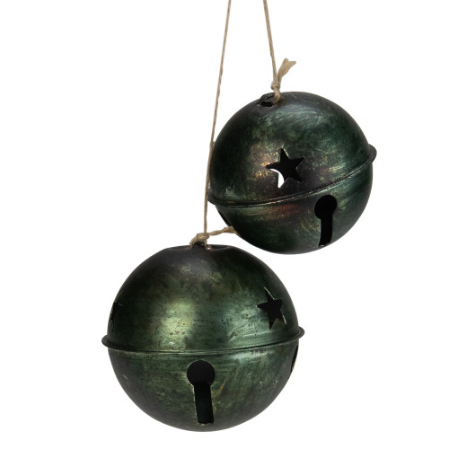 2ct Green and Brown Jingle Bell Drop Christmas Ornaments 13.25"
