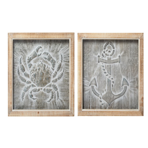 Set of 2 Brown and Gray Anchor and Crab Wall Decors 20"