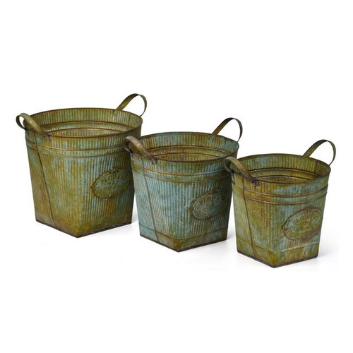 Set of 3 Rusted Werner Galvanized Planters 14.5”