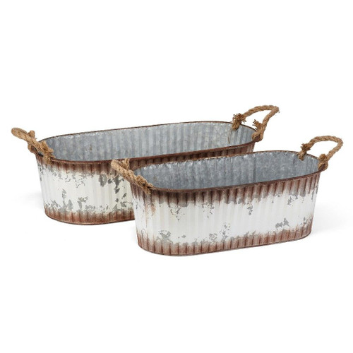 Set of 2 Rustic Oscar Planters with Rope Handles 24” - 33407357